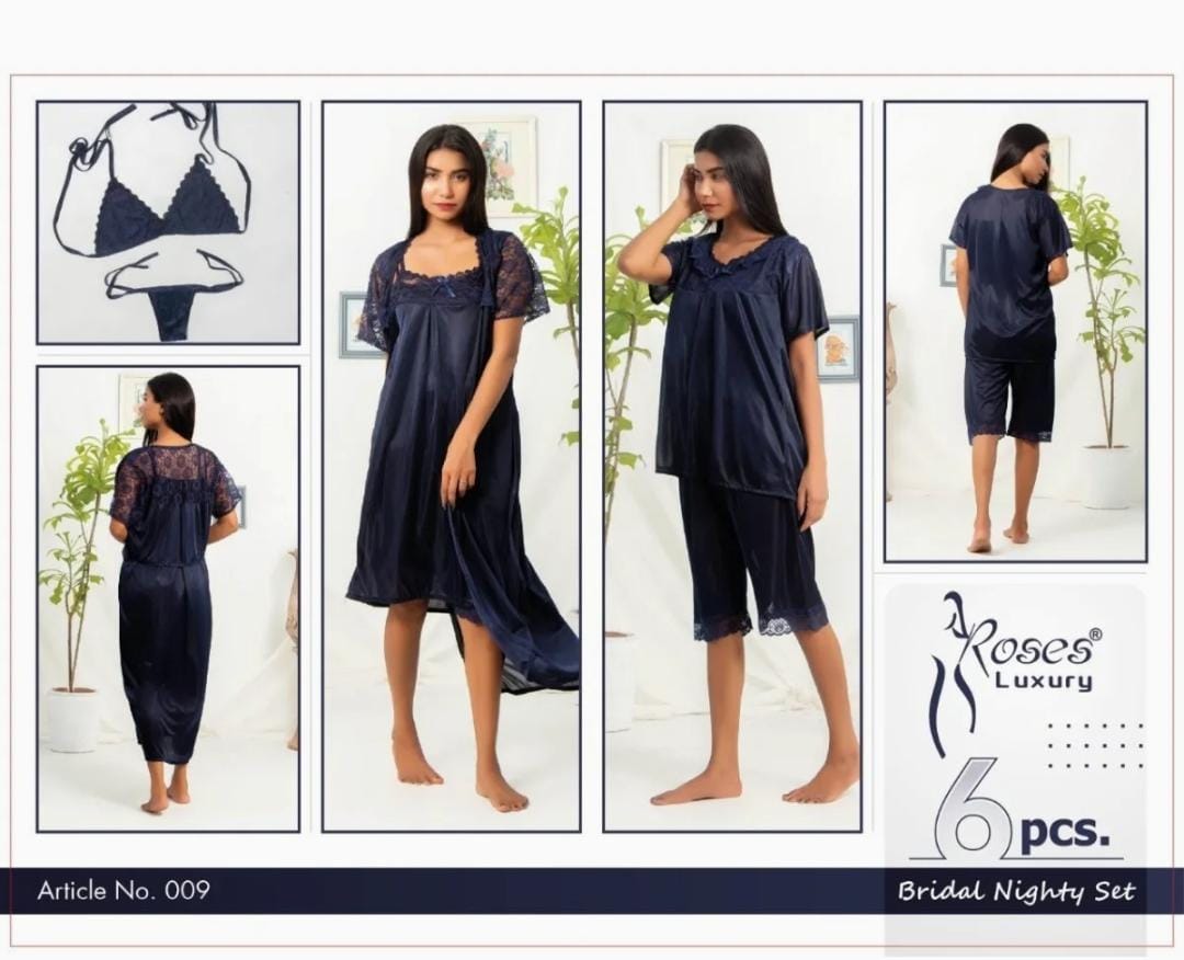 Roses Luxury 6-Piece Bridal Nighty Set – Elegance for Every Mood
