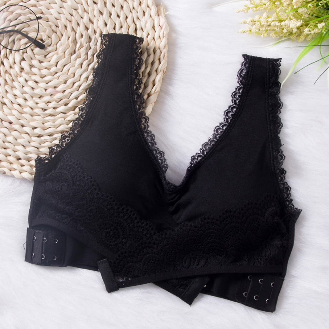 Women’s Front Cross Strap Push-Up Bra with Side Button Closure – Everyday Comfort Bralette