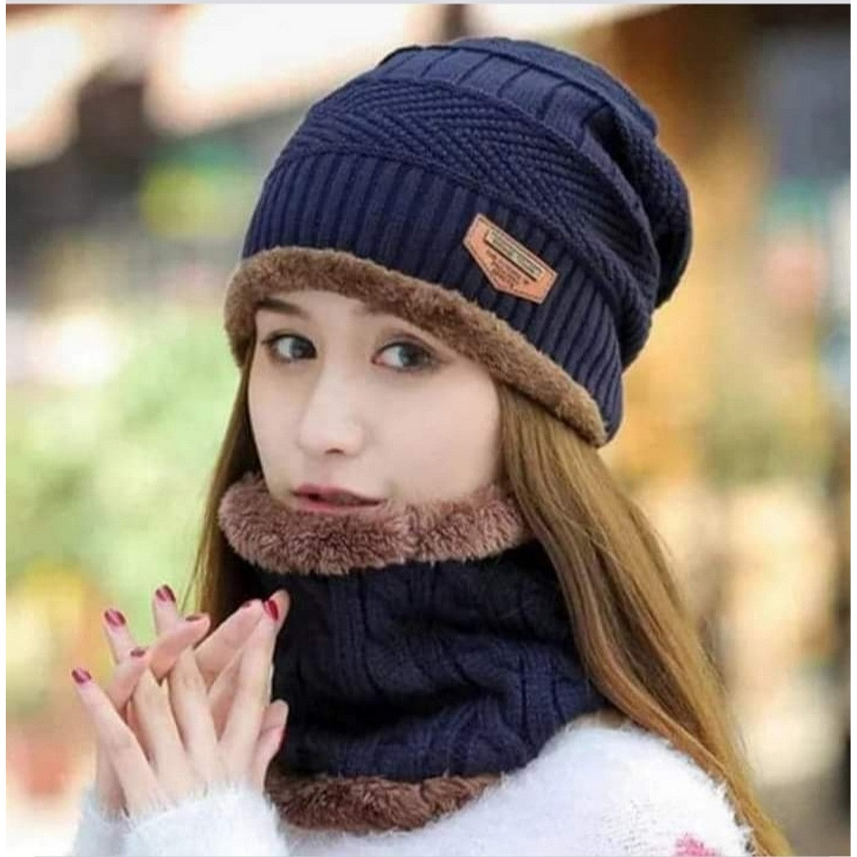 Winter Knitted Cap & Neck Warmer Set β Wool Beanie for Ultimate Warmth Unisex