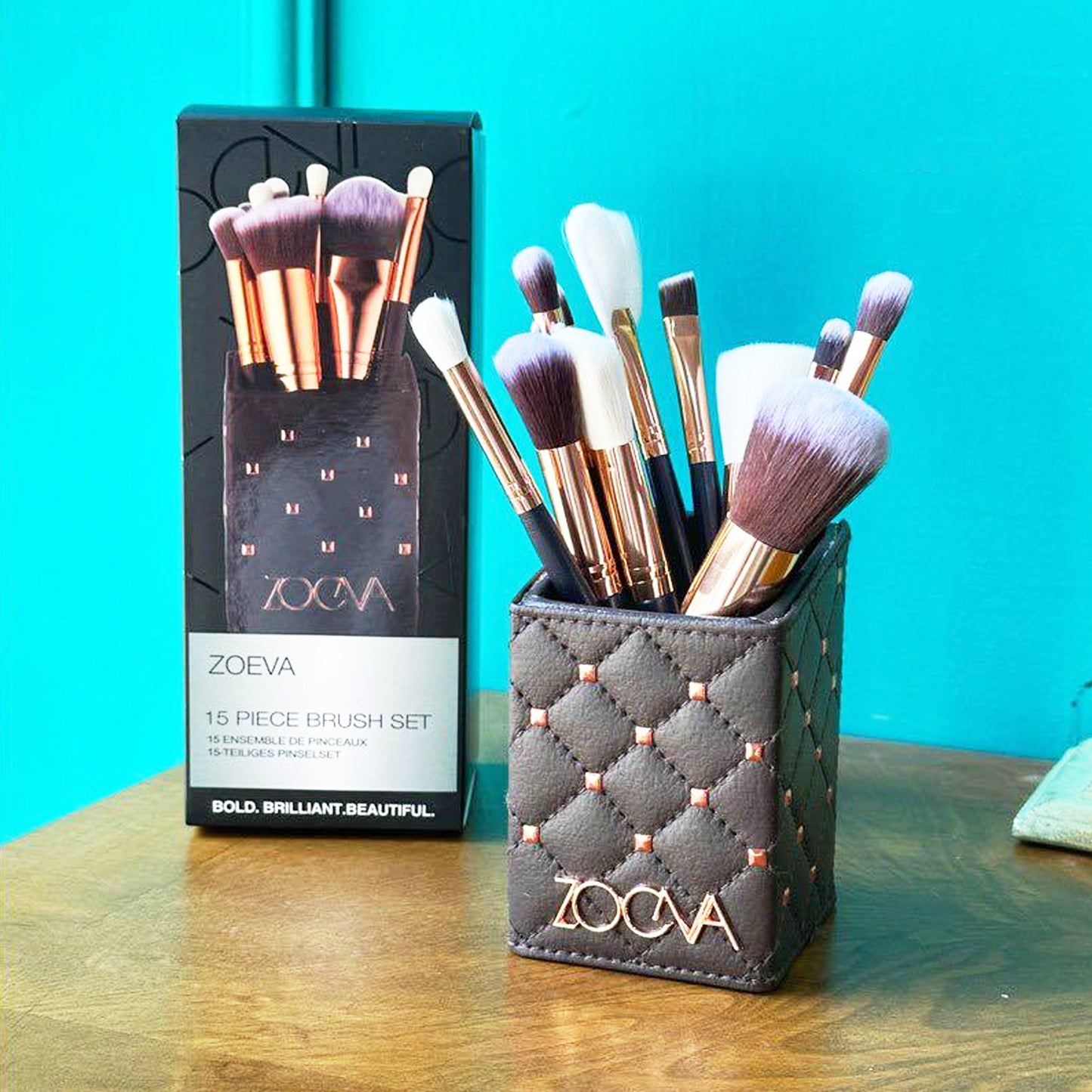 ZOEVA 15 Piece Professional Makeup Brush Set with Luxury Holder