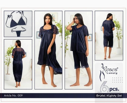 Roses Luxury 6-Piece Bridal Nighty Set – Elegance for Every Mood
