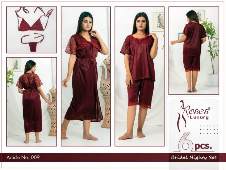 Roses Luxury 6-Piece Bridal Nighty Set – Elegance for Every Mood