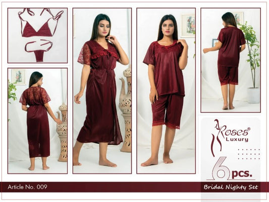Roses Luxury 6-Piece Bridal Nighty Set – Elegance for Every Mood
