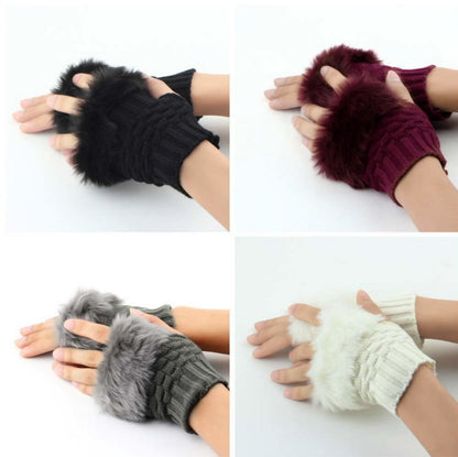 Women’s Winter Faux Rabbit Fur Knitted Gloves – Warm, Soft &amp; Stylish