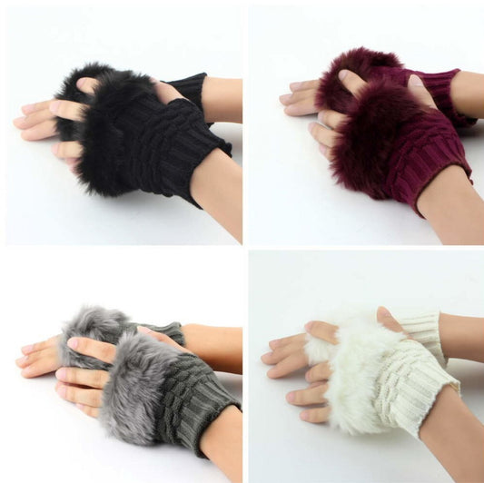 Women’s Winter Faux Rabbit Fur Knitted Gloves – Warm, Soft &amp; Stylish