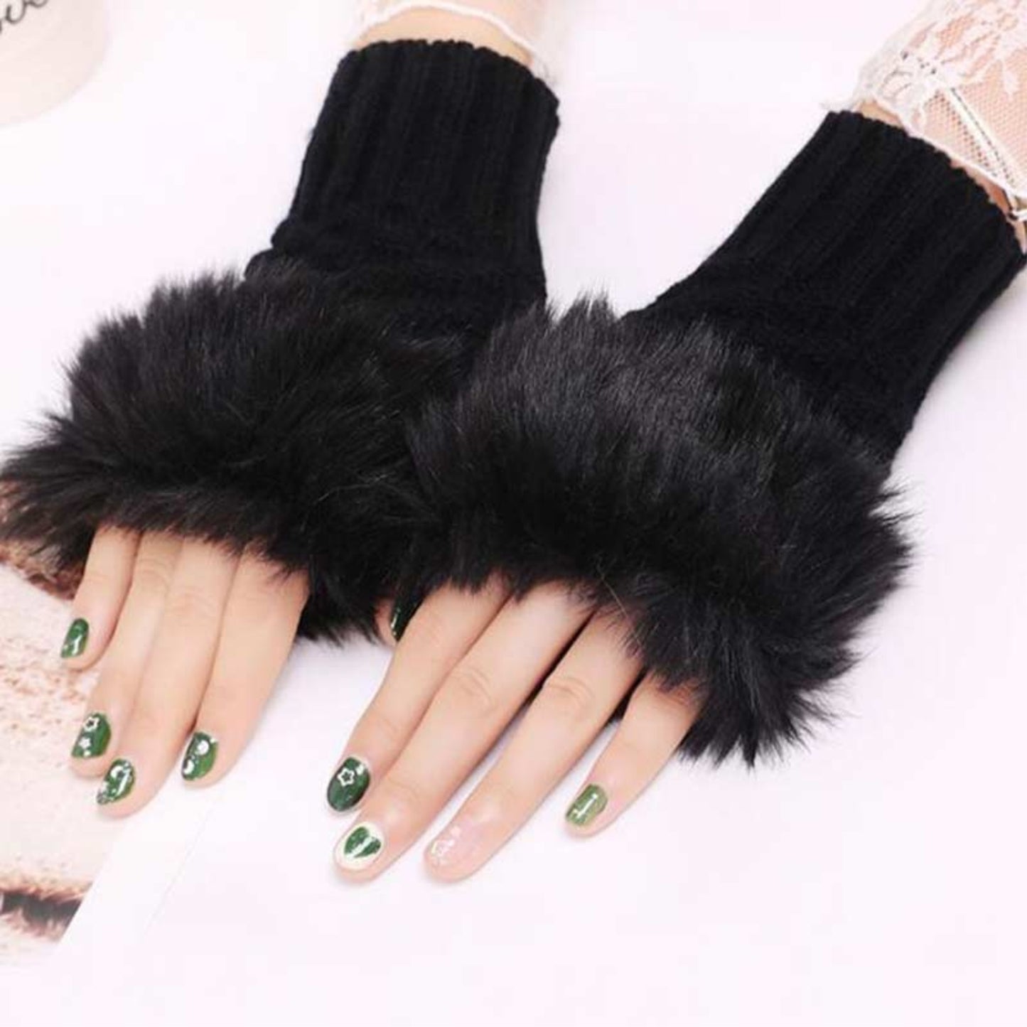 Women’s Winter Faux Rabbit Fur Knitted Gloves – Warm, Soft &amp; Stylish
