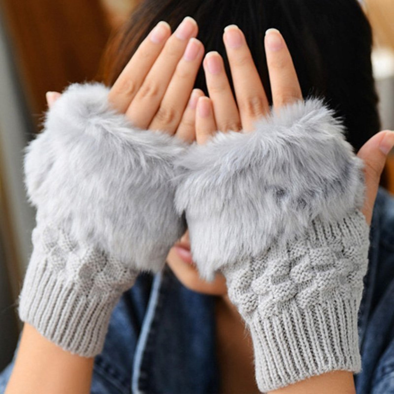 Women’s Winter Faux Rabbit Fur Knitted Gloves – Warm, Soft &amp; Stylish