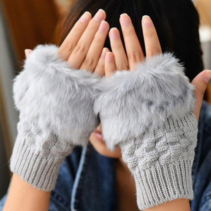 Women’s Winter Faux Rabbit Fur Knitted Gloves – Warm, Soft &amp; Stylish