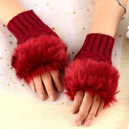 Women’s Winter Faux Rabbit Fur Knitted Gloves – Warm, Soft &amp; Stylish