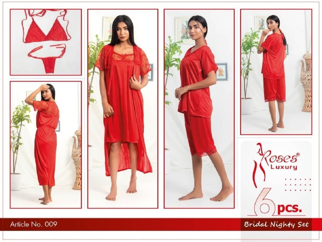 Roses Luxury 6-Piece Bridal Nighty Set – Elegance for Every Mood