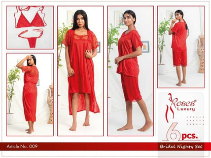 Roses Luxury 6-Piece Bridal Nighty Set – Elegance for Every Mood