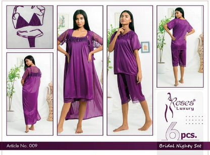 Roses Luxury 6-Piece Bridal Nighty Set – Elegance for Every Mood